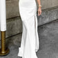 White French Satin Patchwork Slit Maxi Skirt