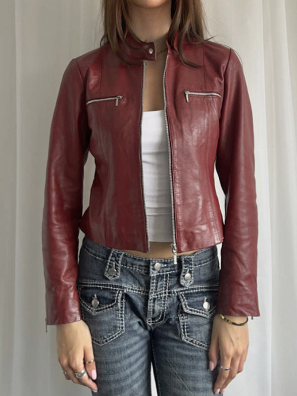 Rote Vintage Punk Motorradjacke