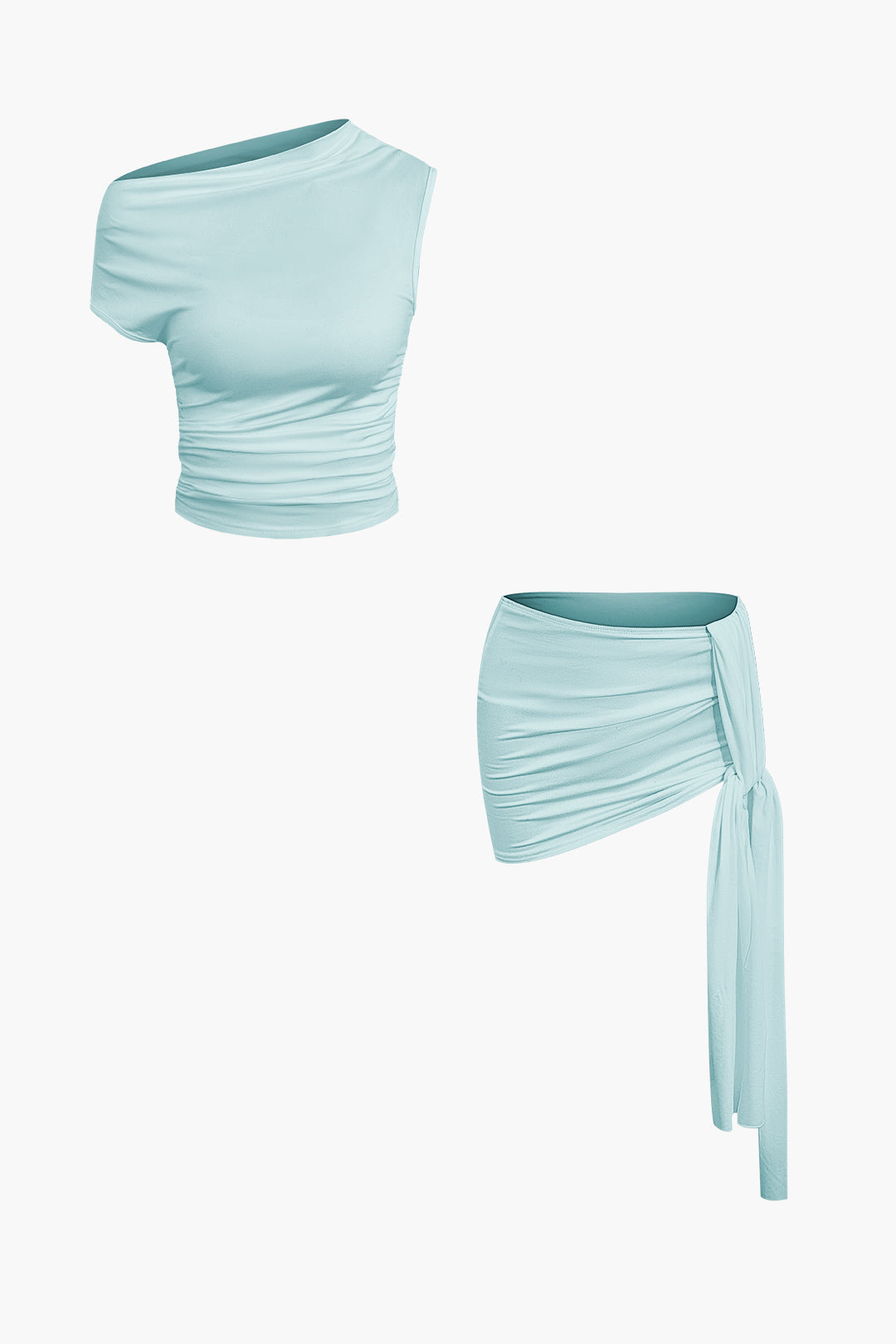 Asymmetrical Ruched Crop Top &amp; Bow Mini Skirt Set