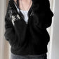 Schwarzer Vintage Einfacher Vielseitiger Reißverschluss Cardigan
