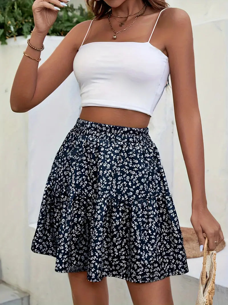 Vintage Floral High Waist Mini Skirt