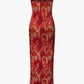 Abstract Pattern Pleated Strapless Skinny Maxi Dress