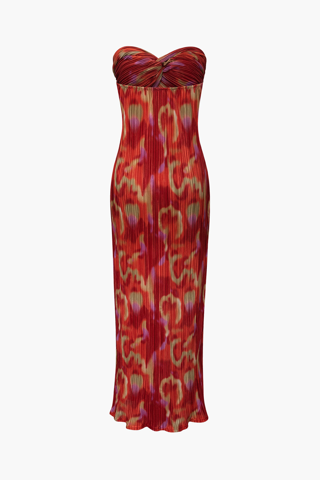 Abstract Pattern Pleated Strapless Skinny Maxi Dress