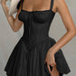 Black French pleated dress with lace panel