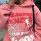 Rosa Vintage Hip Pop Buchstaben Spinnennetz Druck Oversized Hoodie