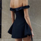 French Off Shoulder Backless Pleated Mini Dress