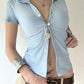 Blaues Vintage Gestreiftes Slim Fit Kurzarmhemd