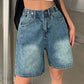 Blue vintage crop denim shorts with wash effect