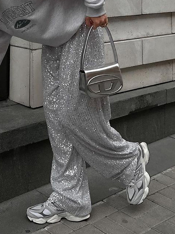 Silver Y2k Wide Leg Sequin Pants