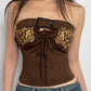 Vintage Printed Belt Cutouts Bandeau Top 