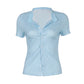 Blaues Vintage Gestreiftes Slim Fit Kurzarmhemd