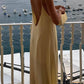 Beige Vintage Backless Holiday Long Dress with Round Neck