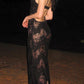 Black Lace Backless Lace Up Slim Maxi Dress