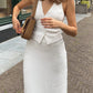 White Vintage V Neck Backless Tie Halter &amp; Split Maxi Skirt Set