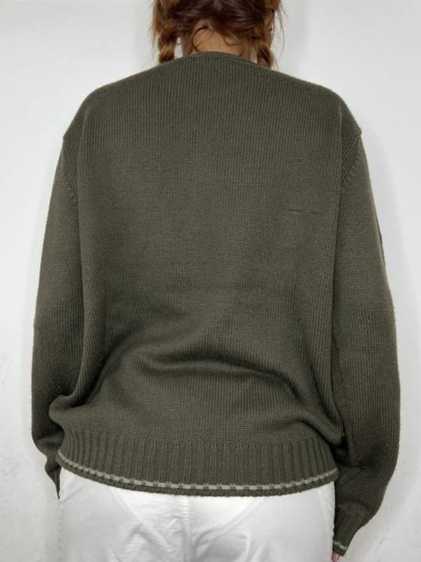 90s Grey Street Graphic Jacquard Crew Neck Knit Sweater 