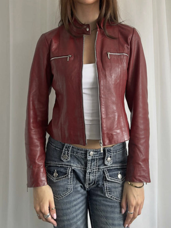 Rote Vintage Punk Motorradjacke