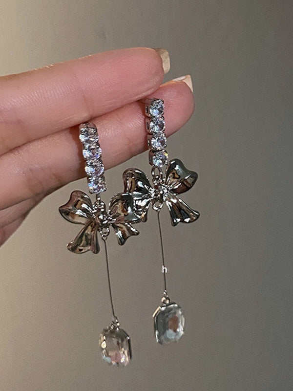 Y2K zircon pendant earrings with bow