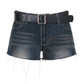 Dark low waist denim shorts with belt