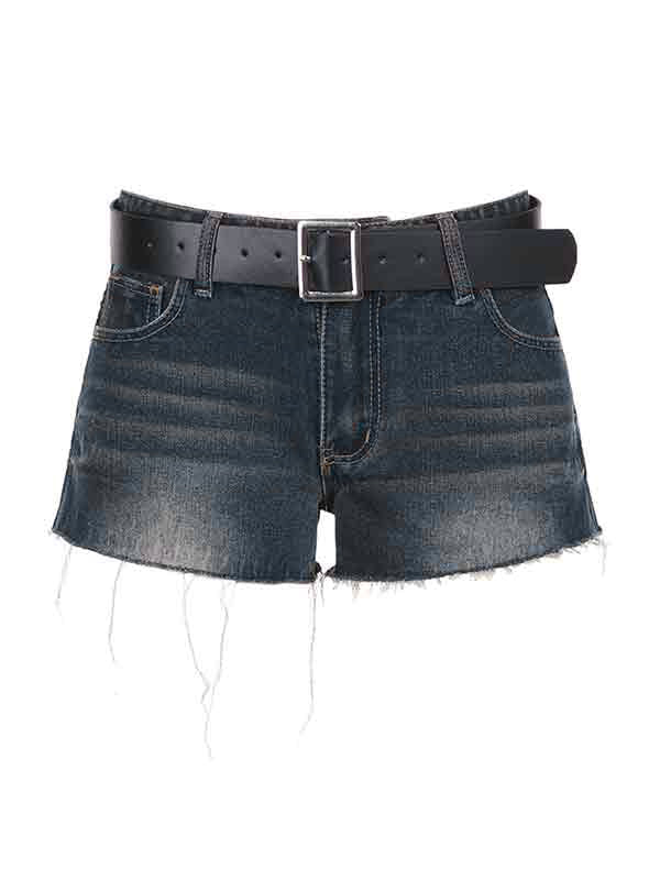 Dark low waist denim shorts with belt