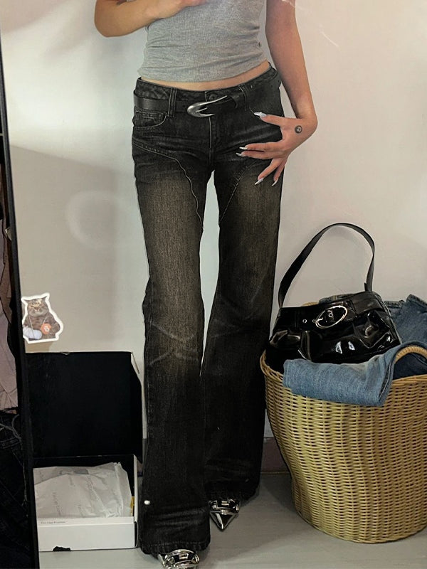 Dark vintage flared trousers with low waist and inserts