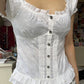 Vintage Broderie Lace Ruffle Crop Blouse with Tie Back