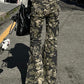 Vintage Camo Rose Print Slim Flare Leg Pants