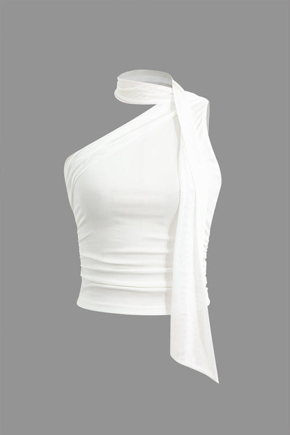 Solid one shoulder tank top with scarf