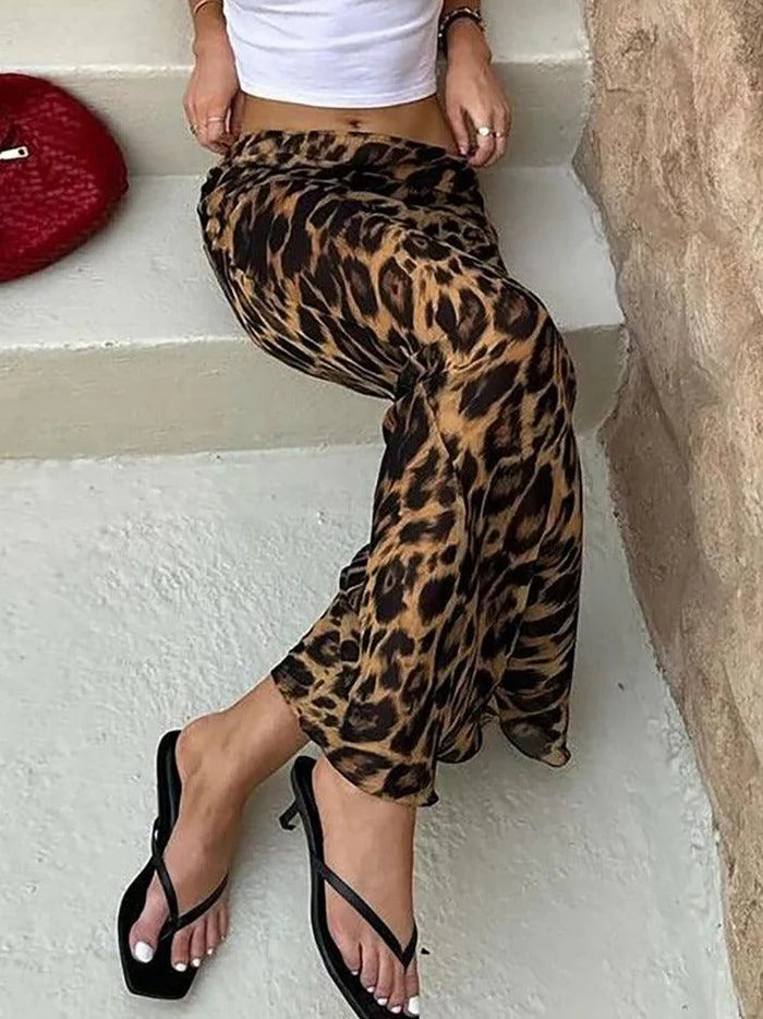 Vintage Leopard Print Slim Maxi Skirt