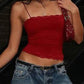Red Vintage Slimming Lace Cami Top