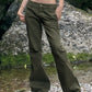 Green vintage low waist flare cargo jeans