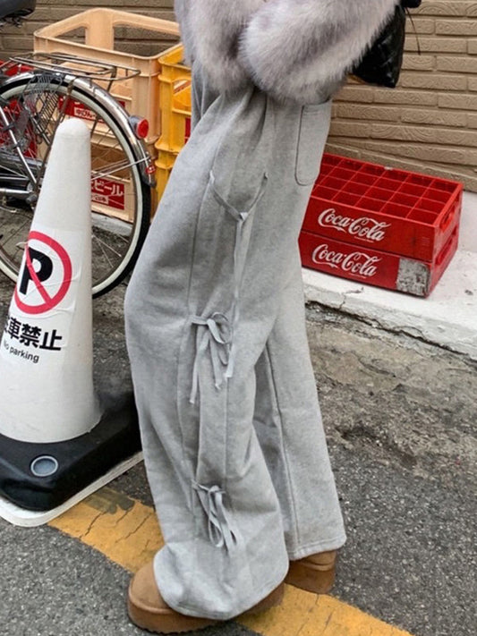 Grey Vintage Street Sweatpants with Side Bow