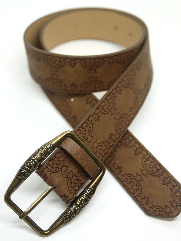 Brown Vintage Embossed Ethnic Buckle Belt