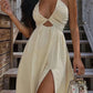 White Vintage Backless Midi Dress with Cross Cut