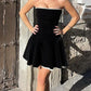 Black Vintage Velvet Splice Pleated Bandeau Mini Dress