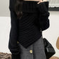 Black vintage sweater with off-the-shoulder hanky hem 