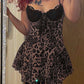 Brown Y2k strappy leopard lace dress