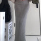 Grey Solid Low Rise Maxi Skirt with Folded Waistband