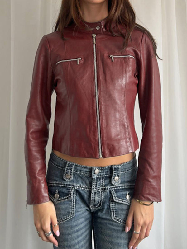 Rote Vintage Punk Motorradjacke