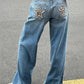 Blaue Retro Leoparden Print Stern Boyfriend Jeans