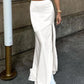 White French Satin Patchwork Slit Maxi Skirt