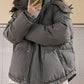 90s Grey Solid Puffer Jacket with Heart Embellishment and Hood