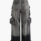 Ombre Punk Wide Leg Cargo Jeans with Multi Pockets