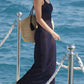 Blaues Y2k See Through Mesh Urlaubs Maxi Kleid