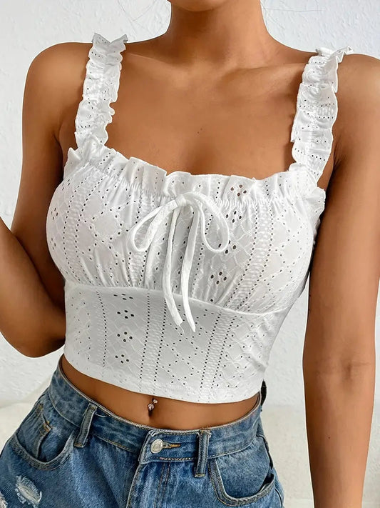 White Vintage Coquette Crop Cami Top 