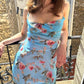 Blue vintage maxi dress with floral print and spaghetti straps