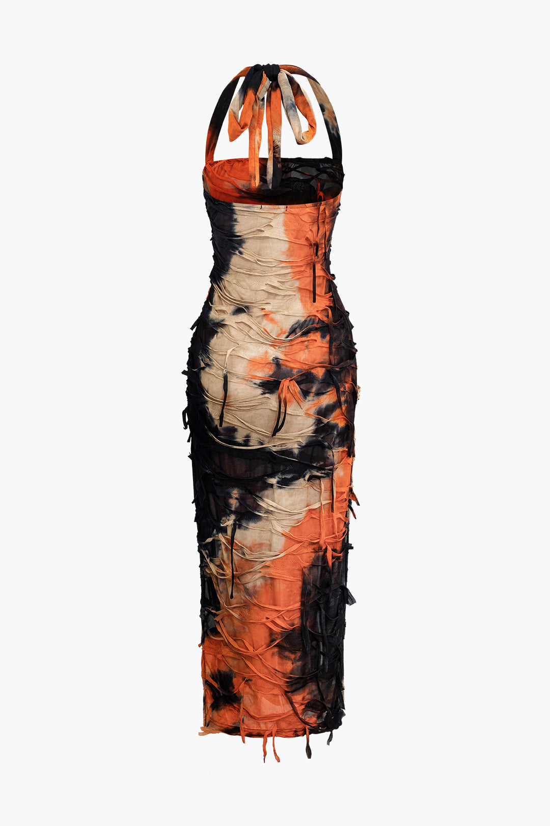 Vintage Tie Dye Distressed Mesh Maxi Dress with Slit