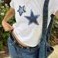 White Y2K star print short sleeve t-shirt