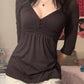 Brown vintage short sleeve V-neck t-shirt