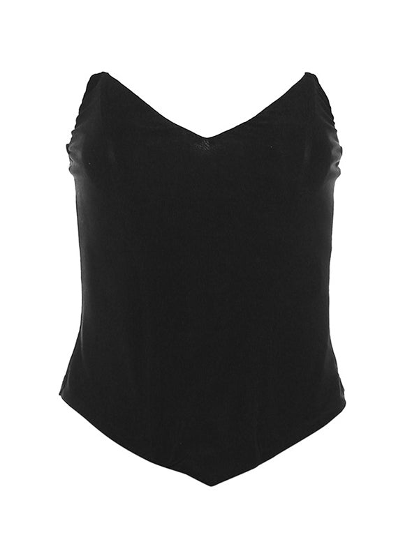 Black Sexy Bandeau Top with V Neck and Open Back