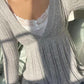 Vintage Gray V-Neck Sweater with Crochet A-Line Hem